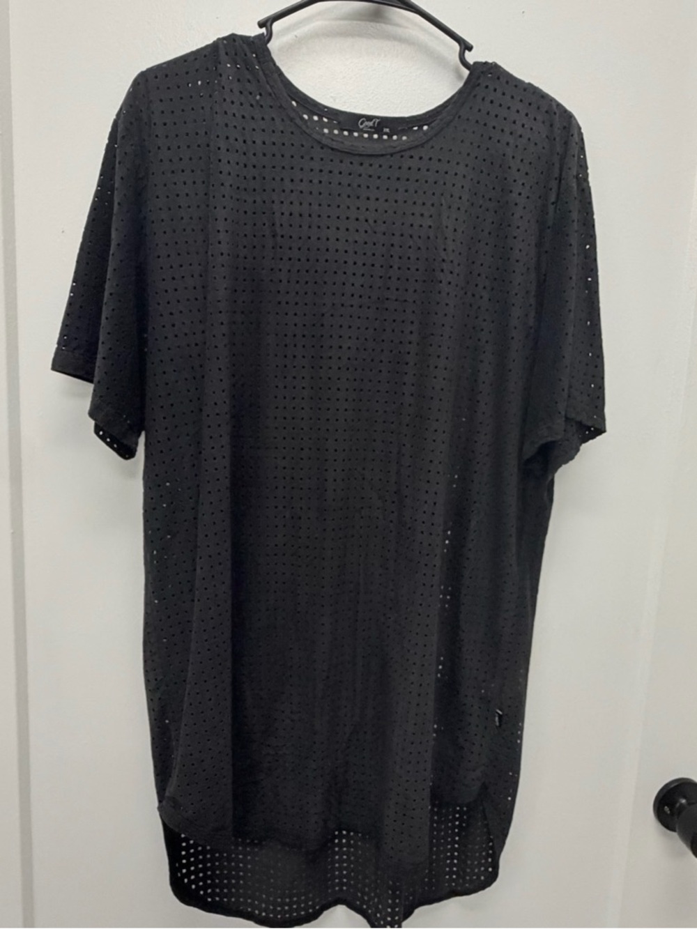 Perforated Black Short-Sleeve Jersey Tee